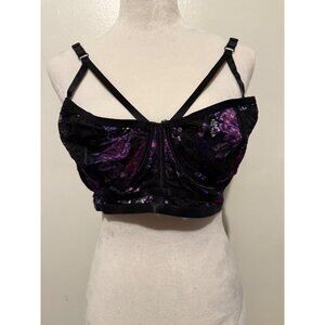 Torrid Purple Floral Mesh Strappy Underlined Underwire Longline Bralette Size 2